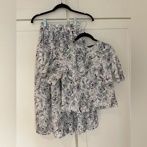 Zara Cotton Eyelet Floral High Waist Midi Skirt and Top